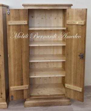 Cabinet in solid walnut wood with light color finish and movable internal shelves